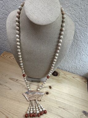 Natural Beige and Brown Beaded Statement Necklace authentic stones